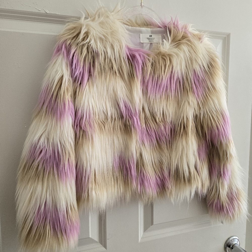 H&M Kids Faux Fur Jacket - Pink and Cream
